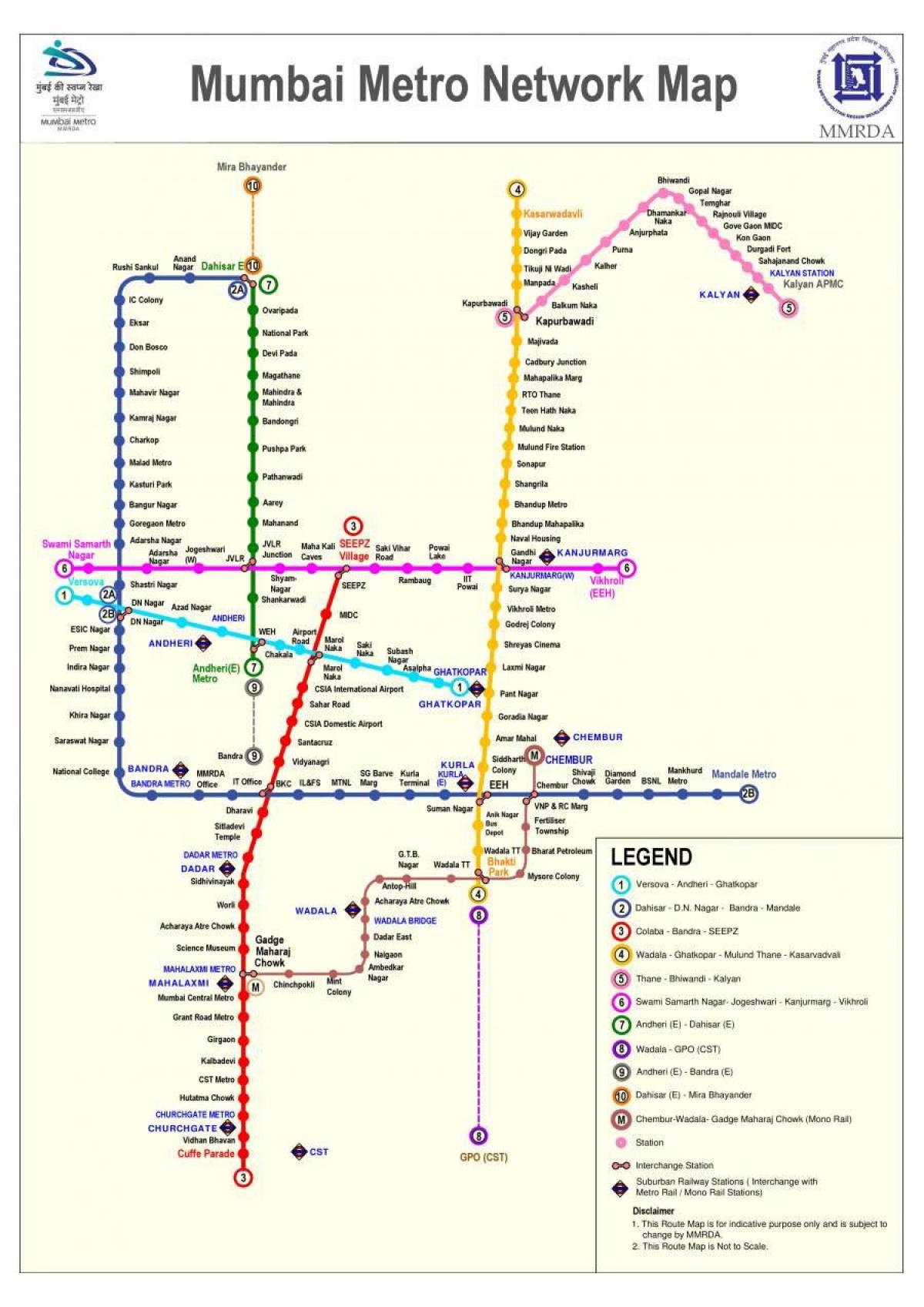 ムンバイ、ボンベイの地下鉄駅マップ