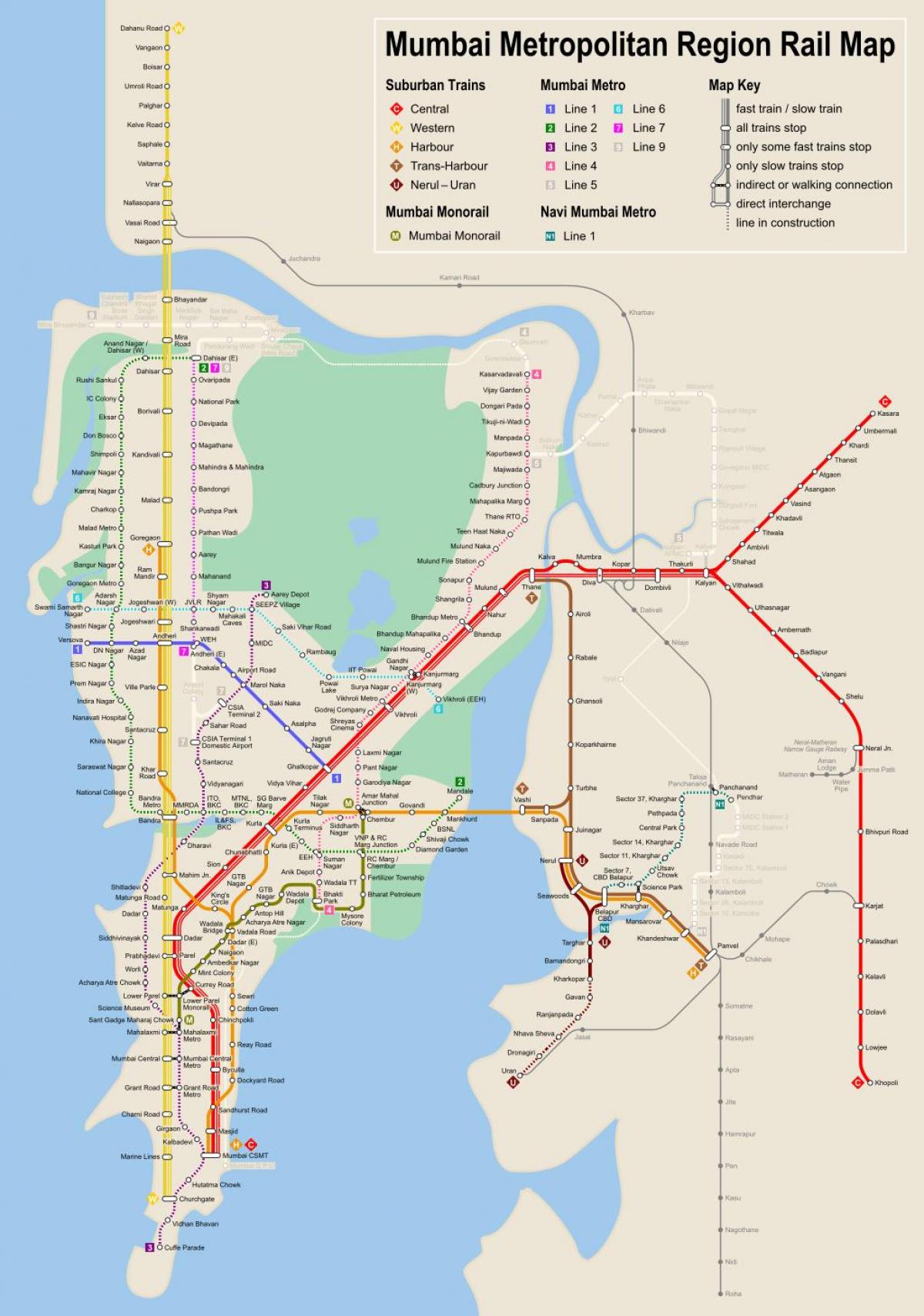 ムンバイ - ボンベイの地下鉄駅の地図