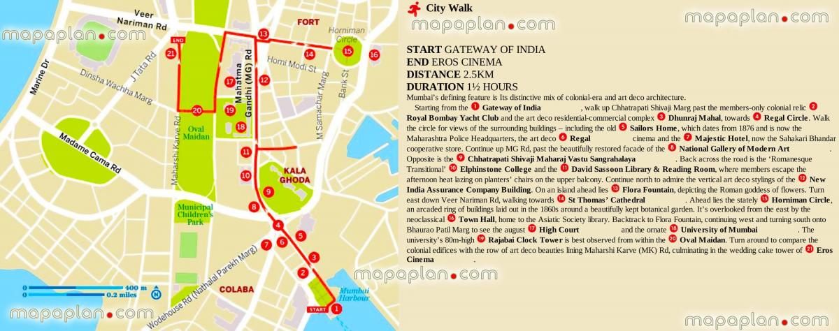 ムンバイ - ボンベイのウォーキングツアーの地図