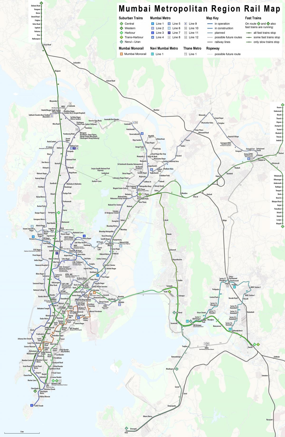 ムンバイ - ボンベイの鉄道駅マップ